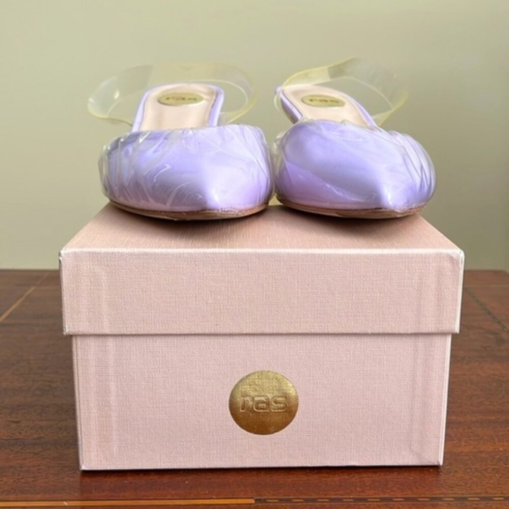 Almost New in Box - Ras - Lavender Mule with Transparent Slingback - 39 / U.S. 9